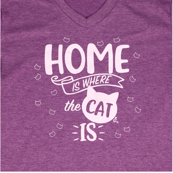 CatLadyBox L Purple & Light Purple Home is Where the Cat is Graphic V-Neck Tee - Picture 7 of 9